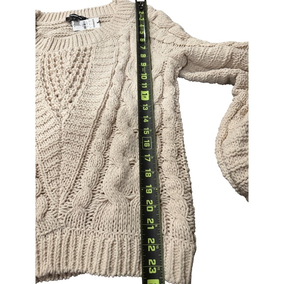 NWT EXPRESS Chunky Cable Knit Sweater Cream Ivory Cotton Size S - Picture 7 of 10